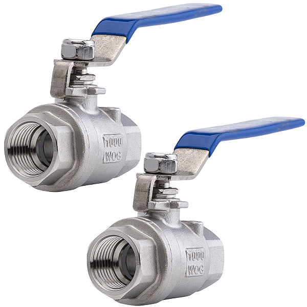 Kit 2 Válvulas Esfera 1/2" BSP Aço Inox 304 com Vedação PTFE 1000PSI