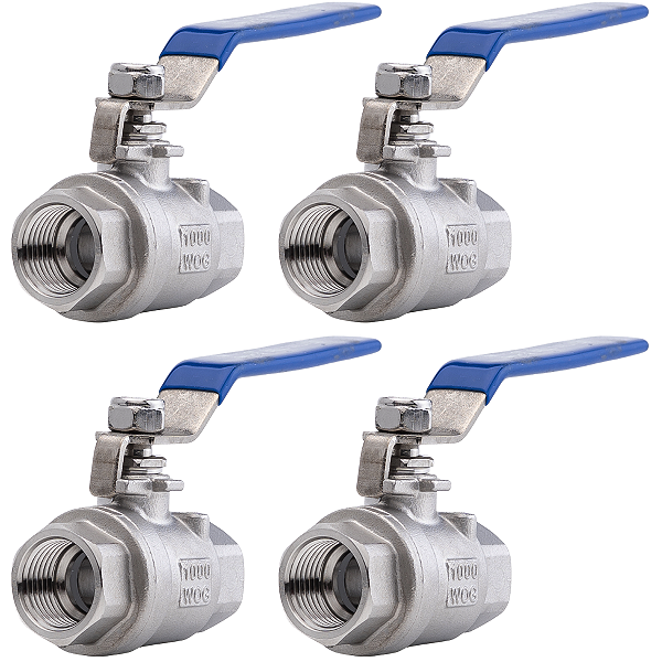 Kit 4 Válvulas Esfera 1/2" BSP Aço Inox 304 com Vedação PTFE 1000PSI