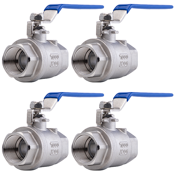 Kit 4 Válvulas Esfera 3/4" BSP Aço Inox 304 com Vedação PTFE 1000PSI