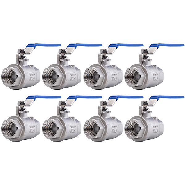 Kit 8 Válvulas Esfera 3/4" BSP Aço Inox 304 com Vedação PTFE 1000PSI
