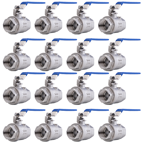 Kit 16 Válvulas Esfera 3/4" BSP Aço Inox 304 com Vedação PTFE 1000PSI