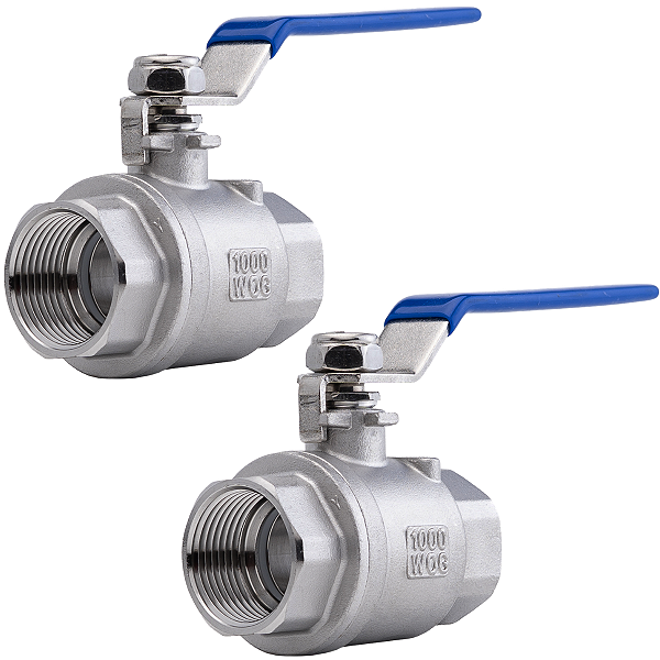 Kit 2 Válvula Esfera 1" BSP Aço Inox 304 com Vedação PTFE 1000PSI