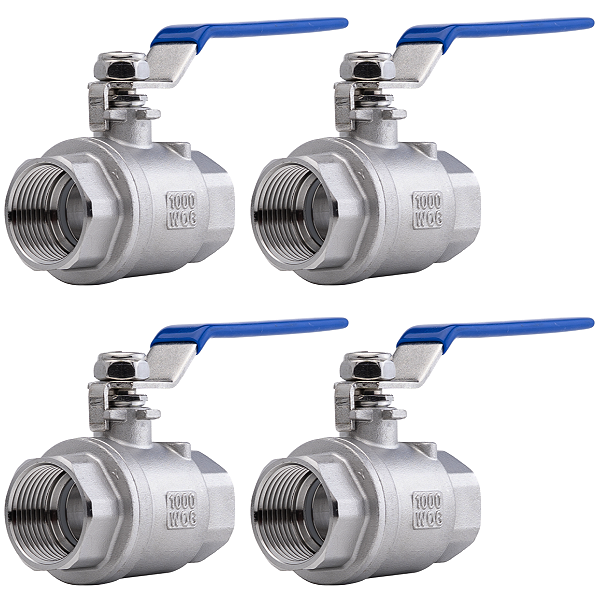 Kit 4 Válvula Esfera 1" BSP Aço Inox 304 com Vedação PTFE 1000PSI