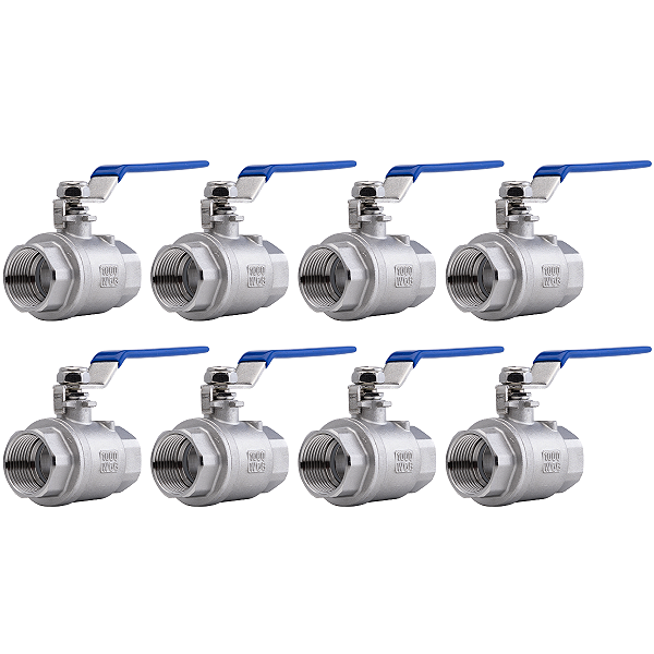 Kit 8 Válvula Esfera 1" BSP Aço Inox 304 com Vedação PTFE 1000PSI