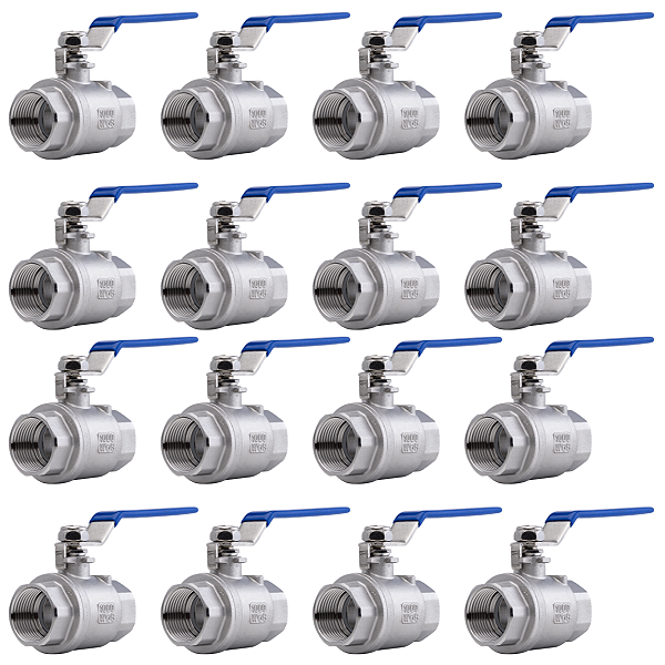 Kit 16 Válvula Esfera 1" BSP Aço Inox 304 com Vedação PTFE 1000PSI