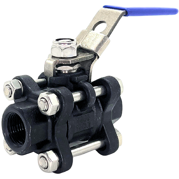 Válvula Esfera Tripartida 3/8" Aço Carbono BSP WCB com Vedação PTFE 1000PSI