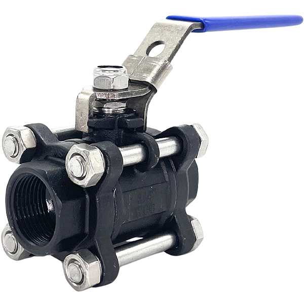 Válvula Esfera Tripartida 3/4" Aço Carbono BSP WCB com Vedação PTFE 1000PSI