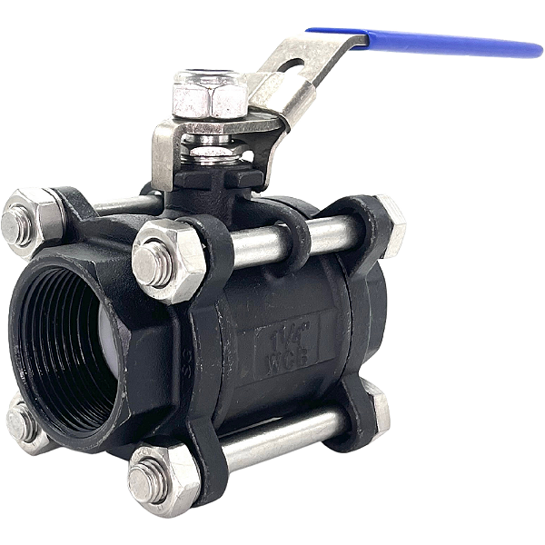 Válvula Esfera Tripartida 1-1/4" Aço Carbono BSP WCB com Vedação PTFE 1000PSI