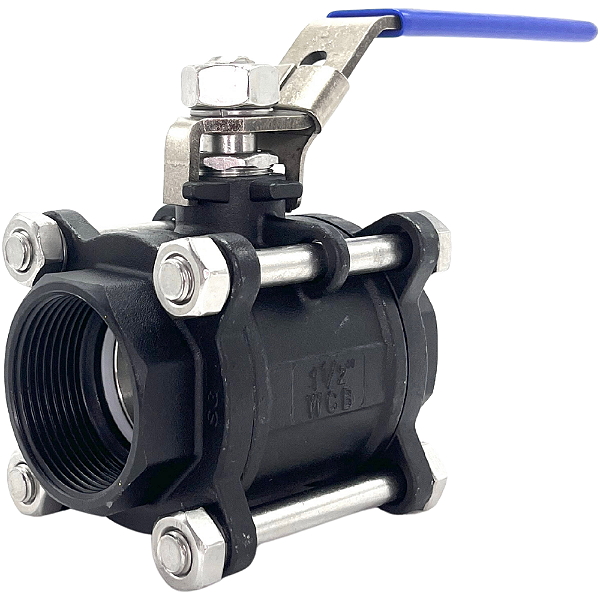 Válvula Esfera Tripartida 1-1/2" Aço Carbono BSP WCB com Vedação PTFE 1000PSI