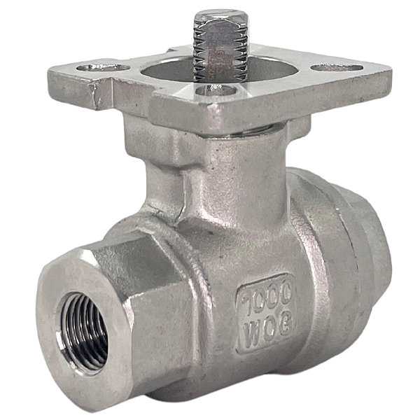 Válvula Esfera com base para atuador 1/4" BSP Aço Inox 304 com Vedação PTFE 1000PSI