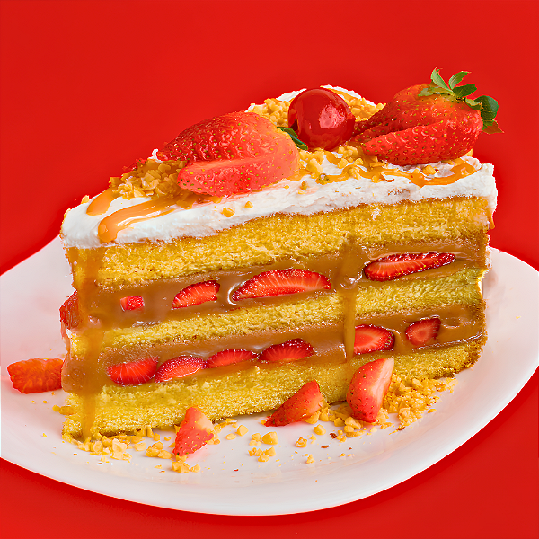 Bolo Vegano de Doce de Leite com Morango - Sem Trigo