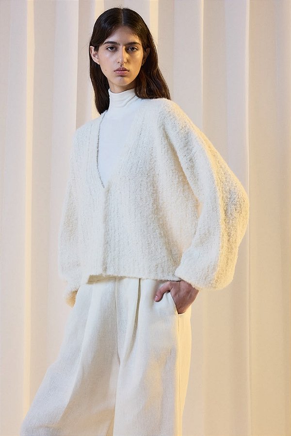 CARDIGAN ALMA CRU - 100% LÃ BOUCLÈ DE ALPACA