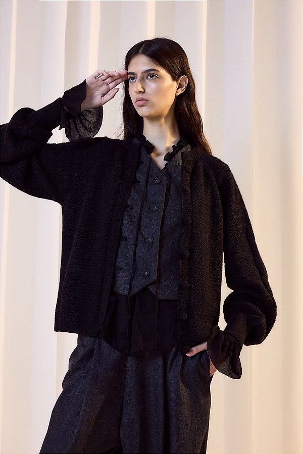 CARDIGAN PRETO - 100% BABY LHAMA