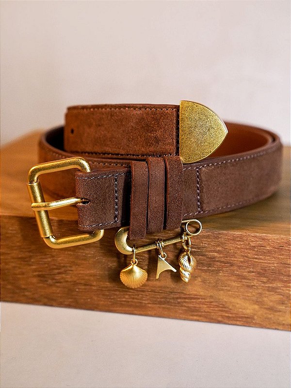 Cinto Carrano + A.mar Médio Couro Suede Marrom Walnut