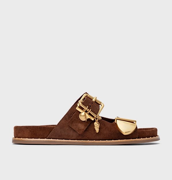 Rasteira Birken Carrano + A.MAR - Couro Suede Marrom Walnut