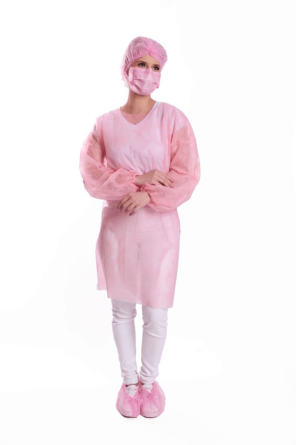 Avental Manga Longa Rosa 20gr 10 Unidades PROTDESC