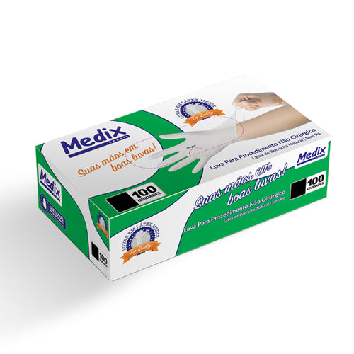 Luva Branca Latéx sem Pó 100 Unidades Medix