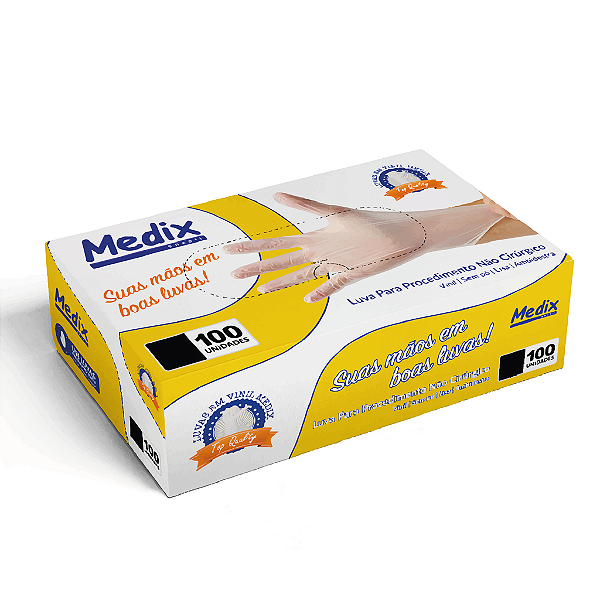 Luva Vinil sem Pó 100 Unidades Medix
