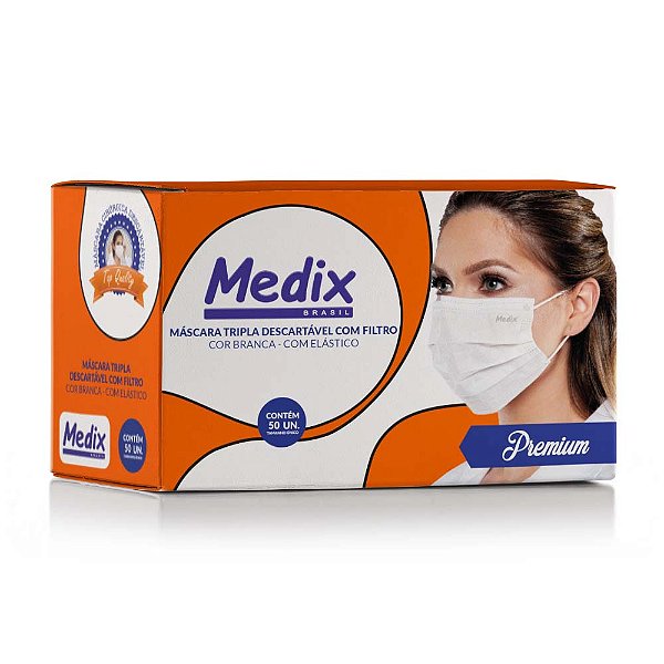 Máscara Tripla Branca 50 Unidades Medix