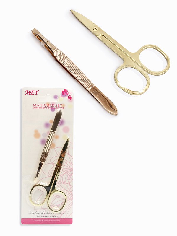 Kit com Pinça e Tesoura Dourada