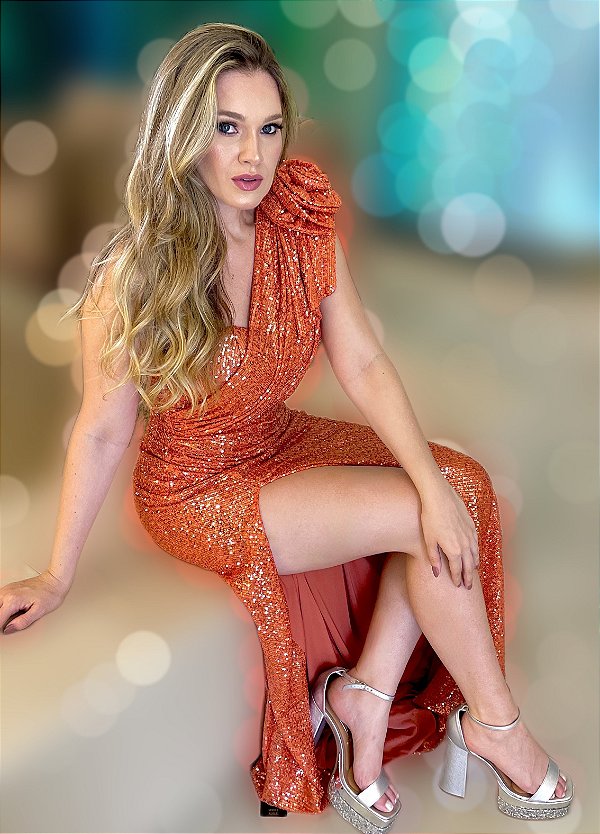 Vestido de festa longo sereia glamuroso em paete pz