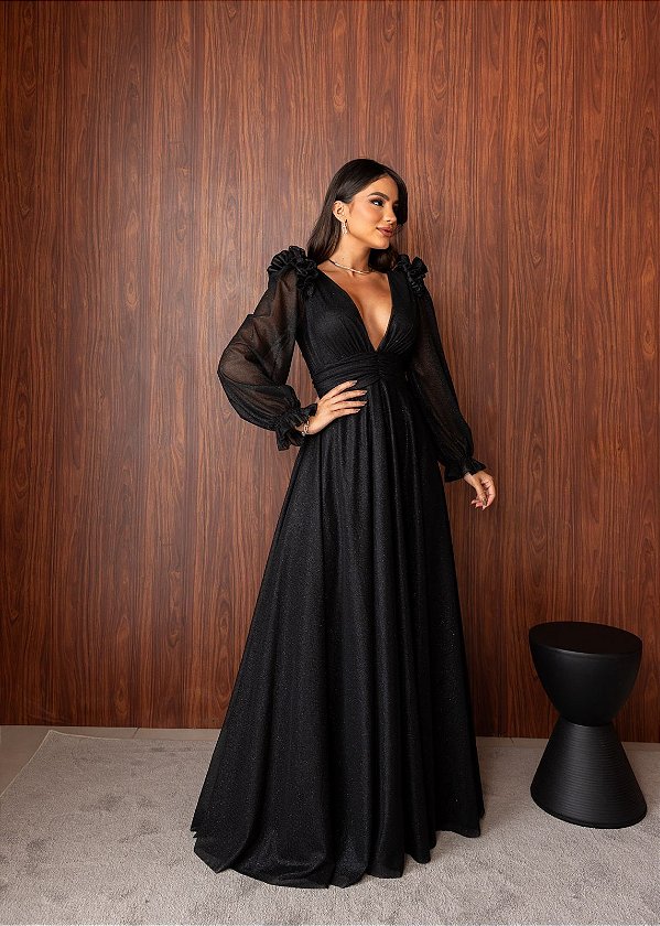 Vestido longo manga longa pz - PRETO