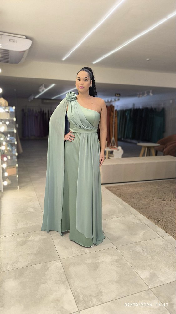 Vestido longo ombro unico - Verde Menta TAM 46