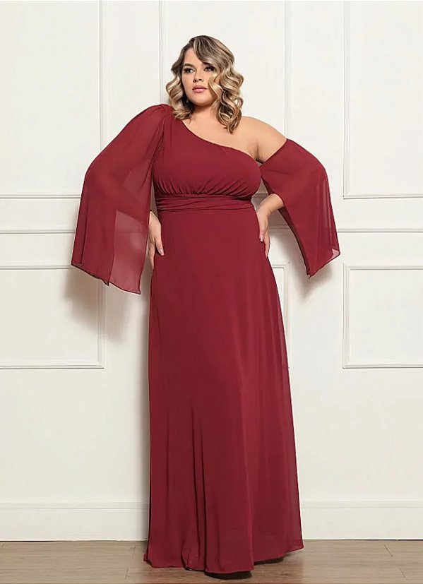 Vestido ombro unico mangas plus size pd