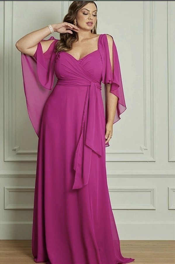 Vestido longo manga capa plus size fp