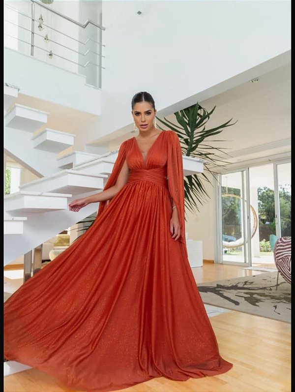 Vestido longo verde musgo vagazo na lateral manga solta  lurex - 42