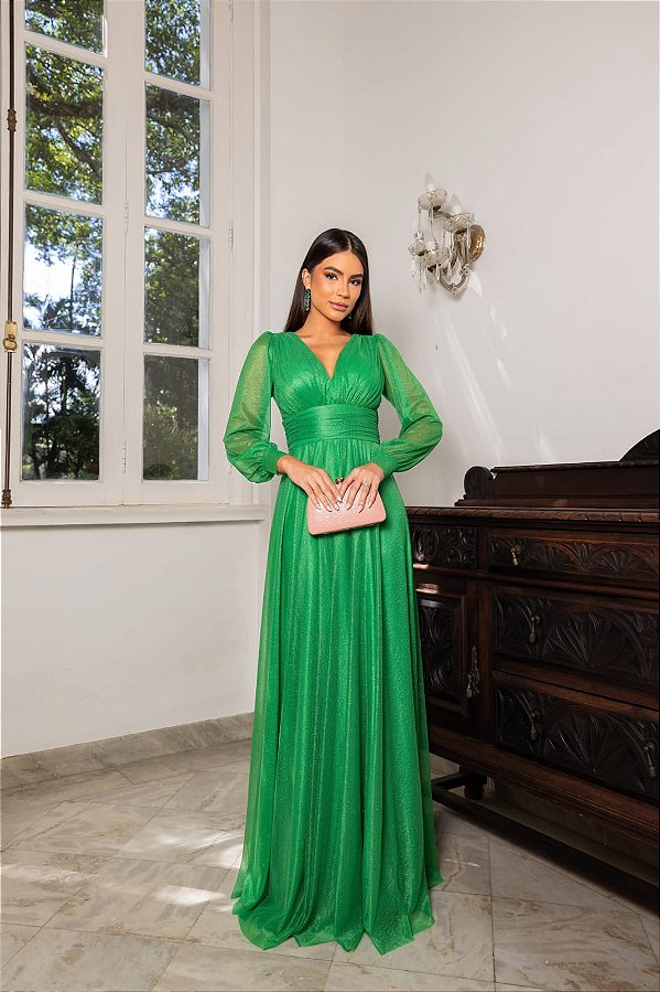 Vestido longo manga bufante