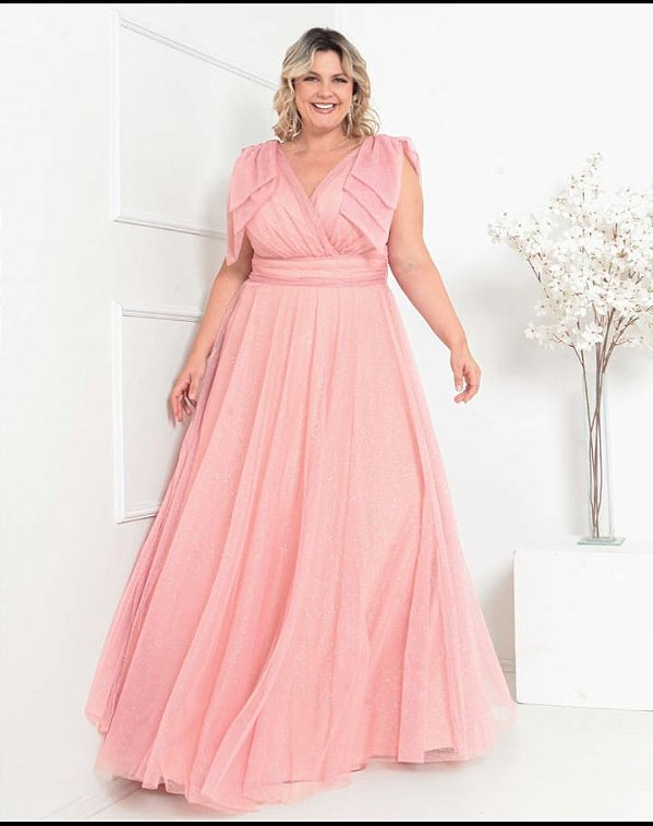 VESTIDO LONGO DECOTE V PLUS SIZE TULE