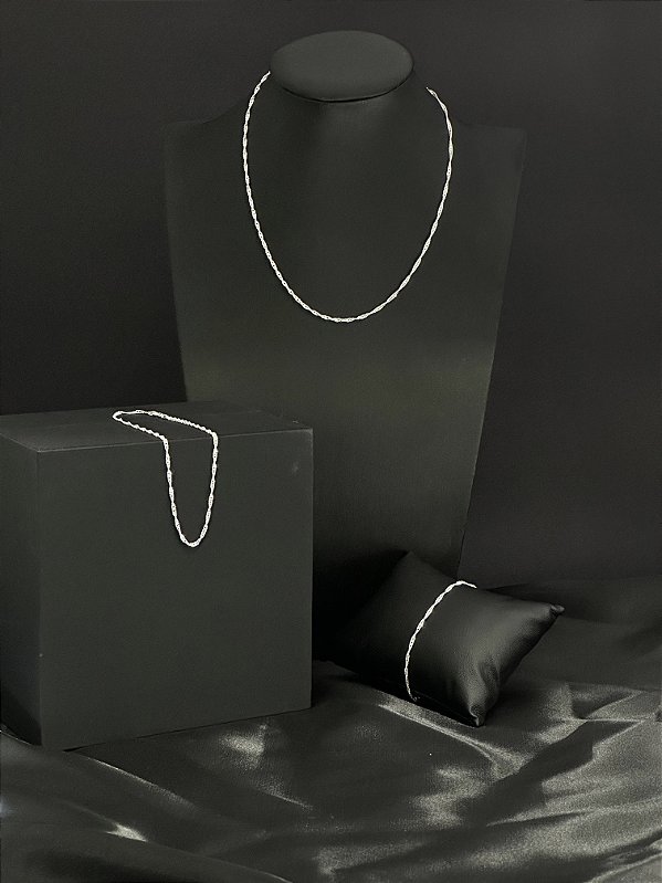 Kit Singapura Colar 40cm + Pulseira + Tornozeleira Prata 925 Legítima | Hipoalergênico e Durável