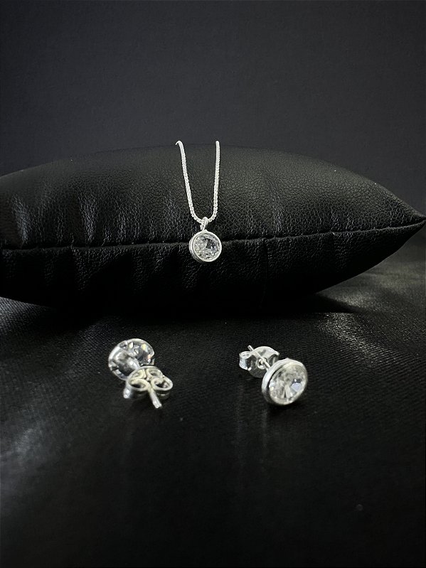 Conjunto Zircônia Redondo Cristal Prata 925 Legítima | Hipoalergênico e Elegante