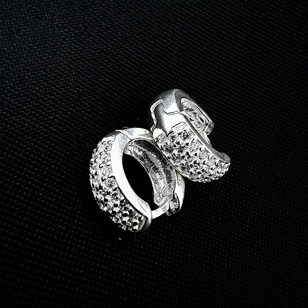 Argola Boleada 3 Fileiras Cravejada 13mm Prata 925 Legítima | Hipoalergênica e Durável