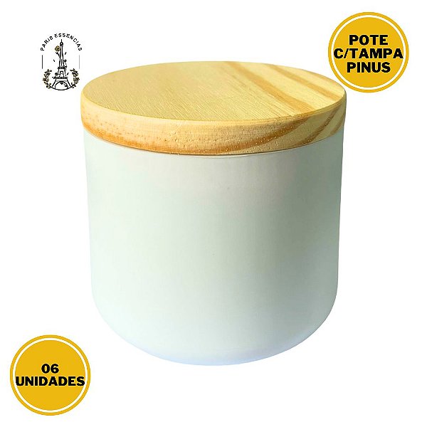 Pote Para Vela 250ml Branco C/ Tampa Pinus 06unidades