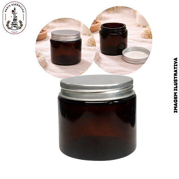 Pote de Vidro Âmbar 100g c/Tampa Alumínio Prata - (UN)