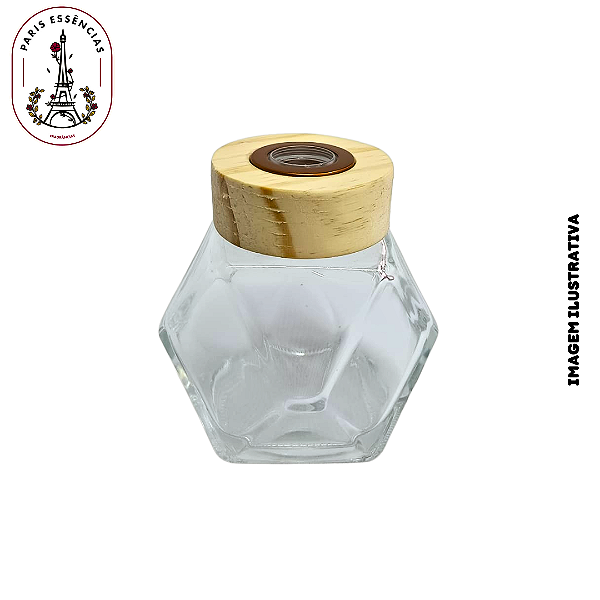 Vidro Luxo Diamante Cristal 200ML c/ Tampa Difusora e Tampa de Madeira