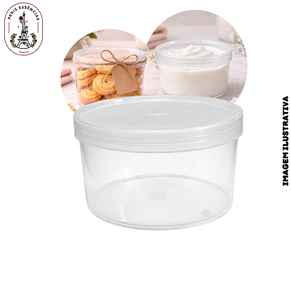 Pote de Plástico 600ML Cilindro Natural c/ Tampa - (un)