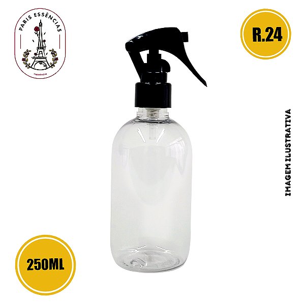 Frasco Pet Cilíndrico 250ml C/ Gatilho Preto 24/410