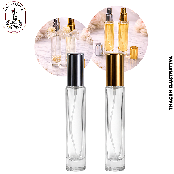 Porta Perfume 10ml vidro Tampa Spray Prata ou Dourada - (UN)
