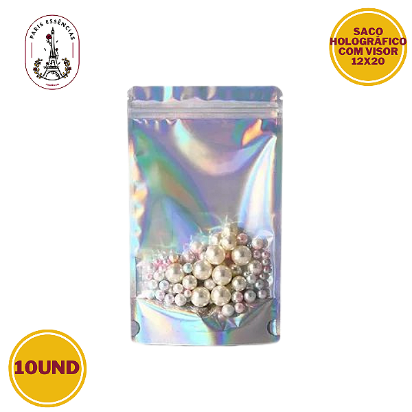 Saco Stand Metalizado Holográfico com Visor 12x20 - (PCT/10)