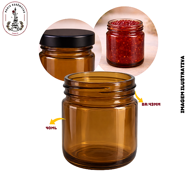 Mini Pote de Vidro Âmbar 40ml Boca 43MM - (UN)