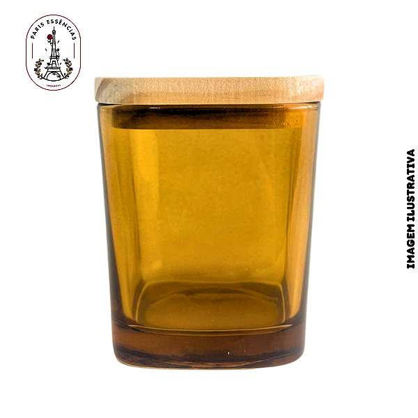 Copo Para Vela Quadrado Âmbar 200ml c/ Tampa Madeira - (un)