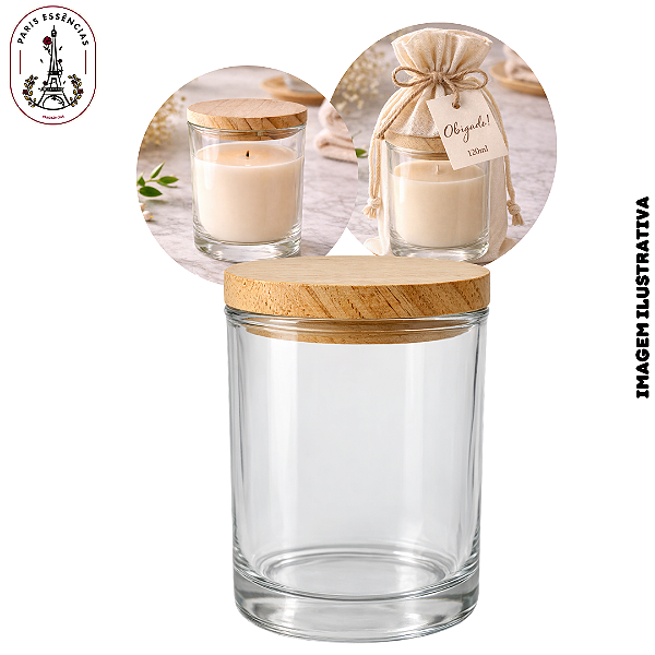 Copo Para Vela C/ Tampa de Madeira 120ml - (UN)