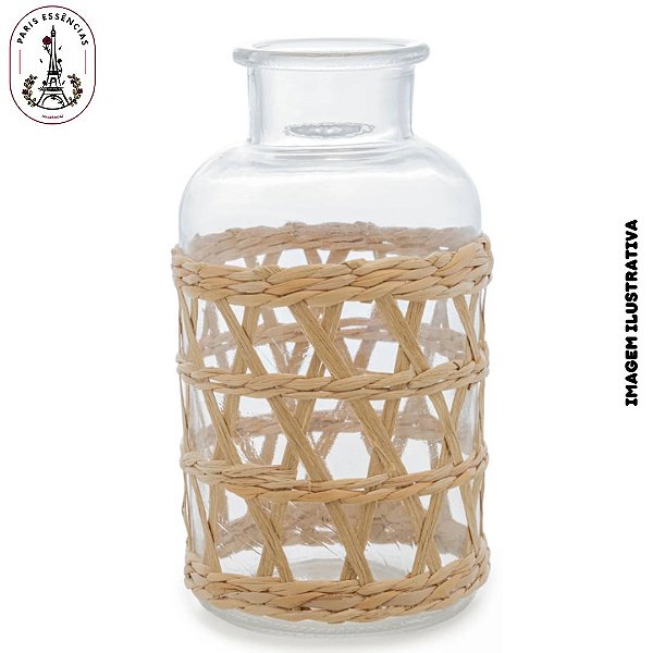 Vaso de Vidro e Fibra Natural  10cm x 19,5cm