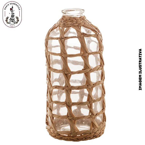 Vaso de Vidro e Fibra Natural  12cm x 25cm