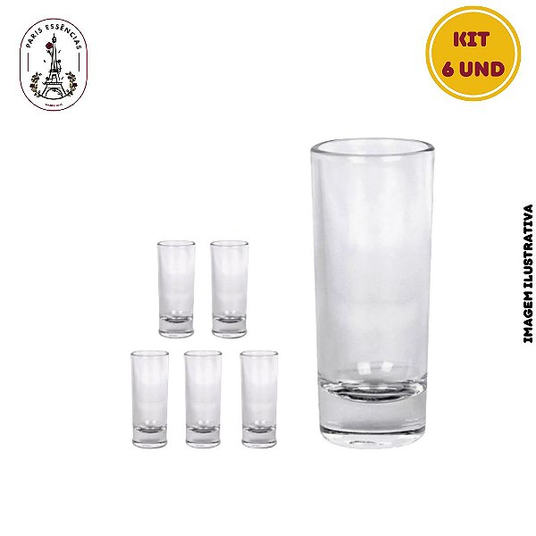 Kit Copo de Vidro  Longo Fundo Grosso 70ml - 6 Unidades