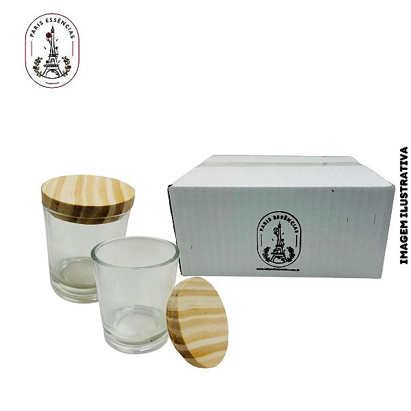 Kit Copo P/ Vela C/ Tampa Madeira 80ML - 10 unidades