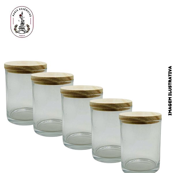 Kit Copo P/ Vela C/ Tampa Madeira 200ML - 5 unidades